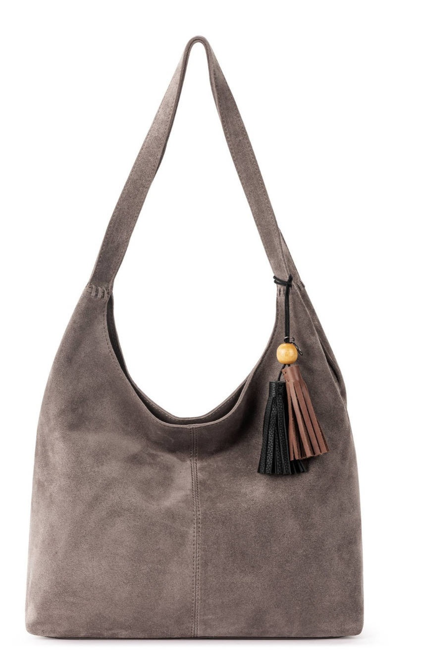 The SAK Huntley Hobo Handbag - Med/Lg -Dark Beige/Mushroom- Suede Leather - NWOT